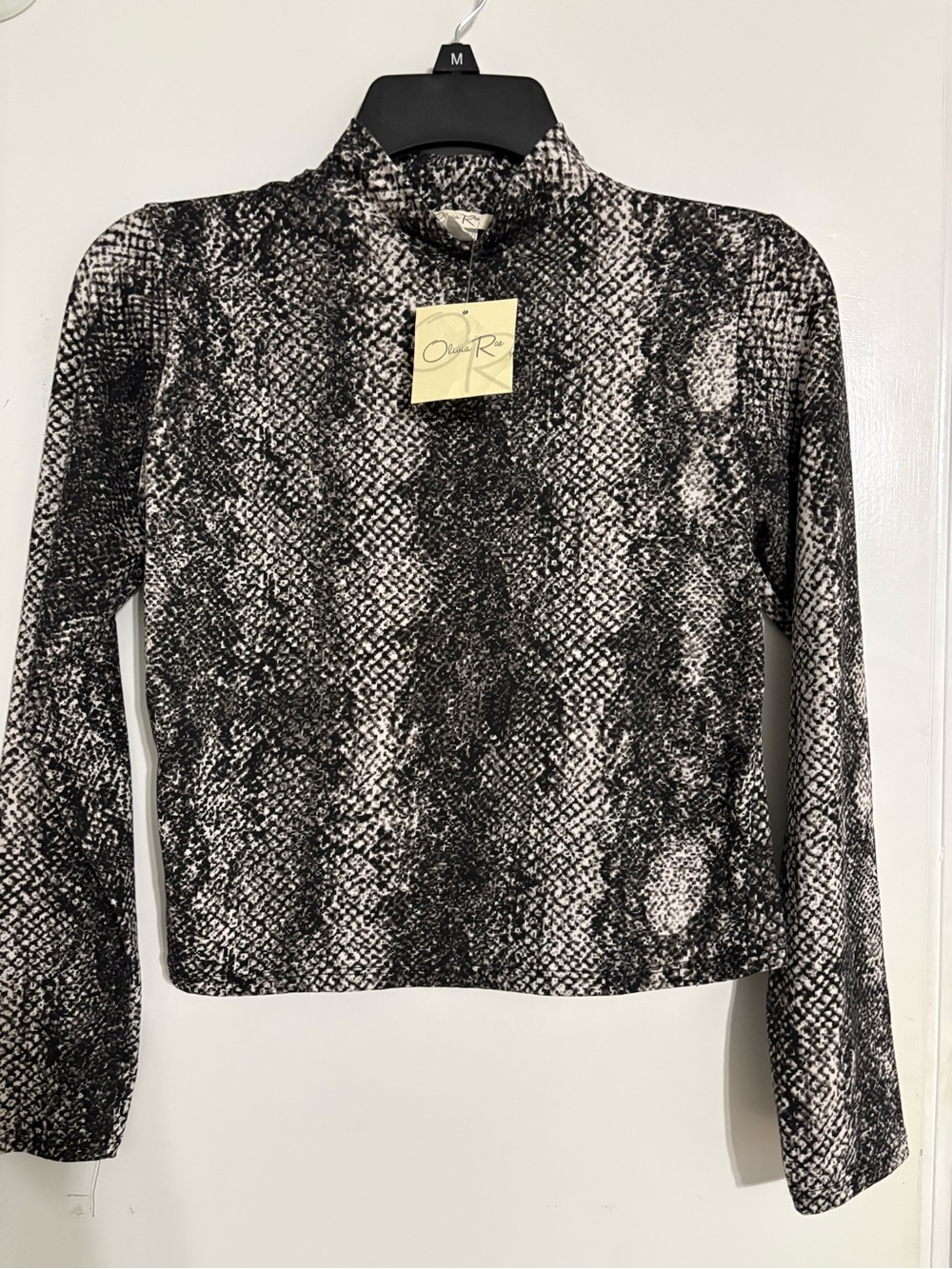 Olivia Rae Black & White Snake-Print Mock Neck Long Sleeve Top Size M New